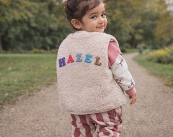 Personalised Toddler Sherpa Vest - Cosy Gift for Toddler. Navy / Oatmeal