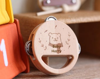 Personalized Wooden Tambourine: Baby Music Toy, Custom Name Gift