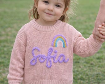 Personalised Hand-Felted Rainbow Jumper - Custom Name Cotton Sweater