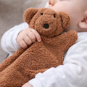 Personalised Teddy Bear Comforter - Embroidered Baby Name, Soft Cuddle Toy, New Baby Gift
