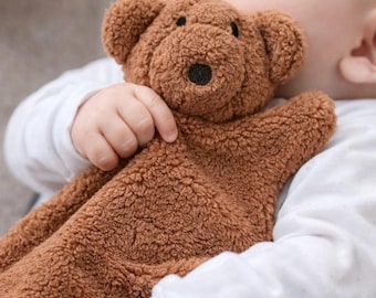 Personalised Teddy Bear Comforter - Embroidered Baby Name, Soft Cuddle Toy, New Baby Gift