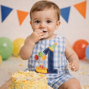 Personalised 1st Birthday Gingham Romper - Cake Smash Outfit, Embroidered Name