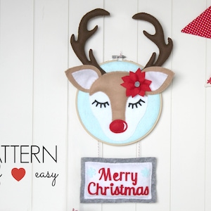 Reindeer Door Hanger, Christmas Front Door Decor, Felt Christmas Pattern, Christmas Door Hanger Christmas Door Sign
