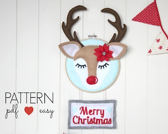 Colgante de puerta de reno, decoración navideña para la puerta principal, estampado navideño de fieltro, colgante de puerta navideño, letrero de puerta navideño