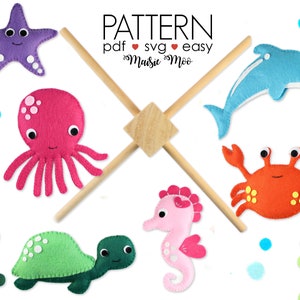 Felt Pattern Under The Sea Creatures Baby Mobile Pattern Ocean Nursery Mobile Ocean Animal Ornaments Dolphin Octopus Seahorse Turtle SVG
