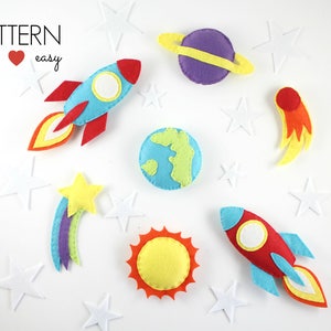 Space Baby Mobile Pattern Felt Mobile Pattern Space Mobile Pattern Planet Mobile Space Toy Felt Spaceship Rocket ship Planets Pattern image 4