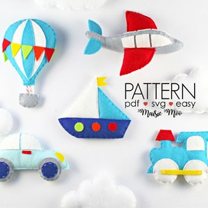 Baby Mobile Pattern | Transportation Baby Mobile Felt Pattern Transport Nursery Boys Baby Mobile Felt Airplane Train Car Hot Air Balloon