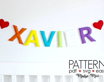 Felt Garland Felt Pattern Nursery Name Sign Felt Name Banner DIY Nursery Decor Personalized Banner Felt Letters Pattern Felt Alphabet SVG