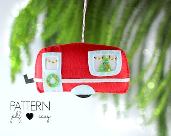 Christmas Caravan Ornament Pattern  Vintage Caravan Decoration  Retro Camper  Retro Trailer Pattern  Vintage Camper  Quirky Christmas