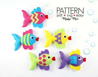 Felt Fish Pattern Under the Sea Nursery Felt Pattern Fish Baby Mobile Kids Sewing Pattern Fish SVG Fish Ornament Fishing Game PDF Pattern