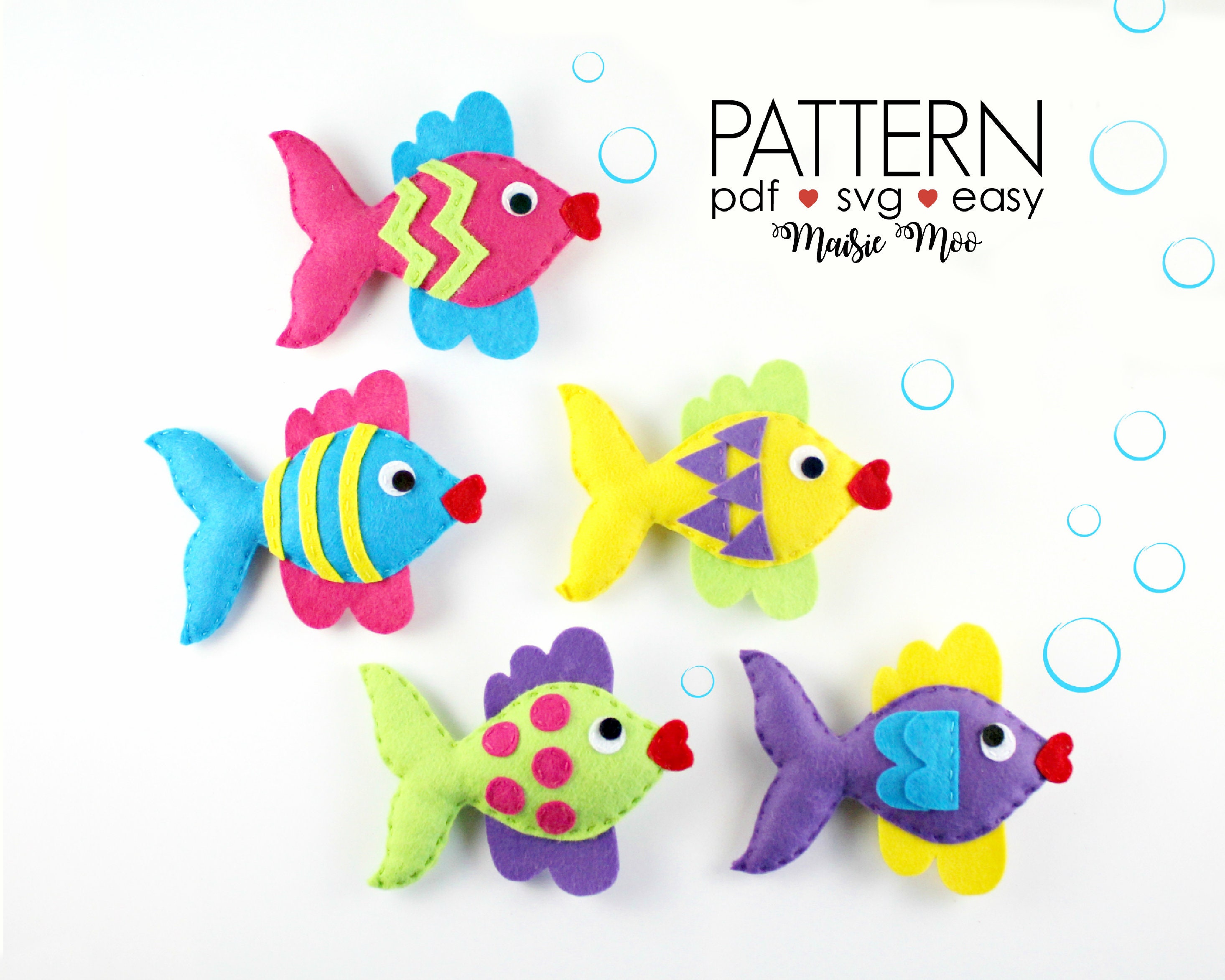Felt Fish Pattern Under the Sea Nursery Felt Pattern Fish Baby Mobile Kids  Sewing Pattern Fish SVG Fish Ornament Fishing Game PDF Pattern 