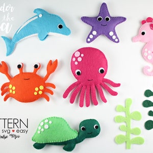 Felt Pattern Under The Sea Creatures Baby Mobile Pattern Ocean Nursery Mobile Ocean Animal Ornaments Dolphin Octopus Seahorse Turtle SVG