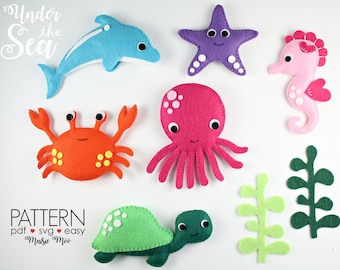 Felt Pattern Under The Sea Creatures Baby Mobile Pattern Ocean Nursery Mobile Ocean Animal Ornaments Dolphin Octopus Seahorse Turtle SVG