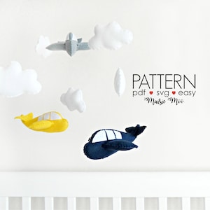 Felt Airplane Toy Pattern, Airplane Baby Mobile PDF SVG Sewing Pattern, Airplane Nursery Decor