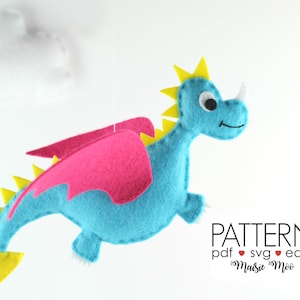 Felt Dragon Pattern | Dragon Plush Pattern | Dragon Toy | Dragon SVG Pattern | Dragon Baby Mobile | Dragon Christmas Ornament Cricut SVG