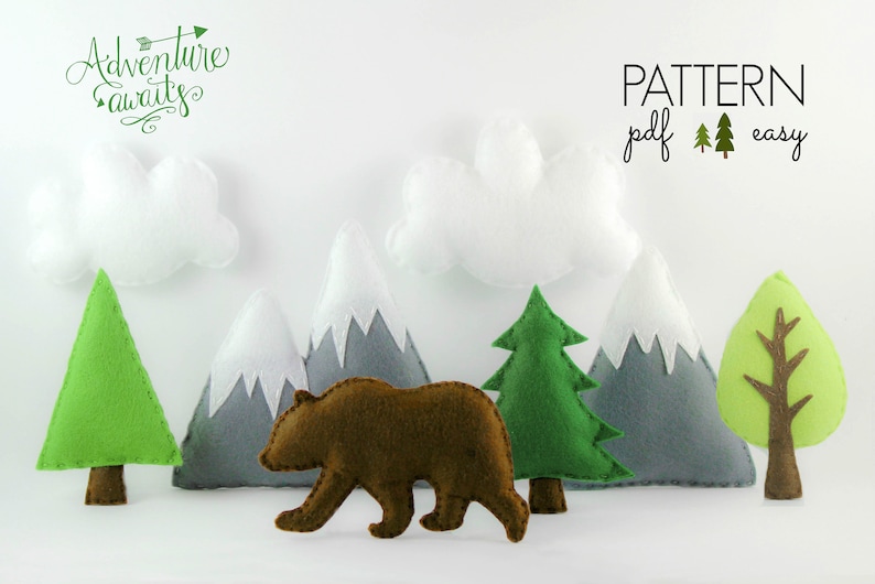Baby Mobile Pattern | Camping Baby Mobile | Woodland Mobile | Mountain Mobile | Forest Mobile |Canoe | Campfire | Grizzly Bear Cricut SVG