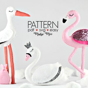 Felt Birds Pattern | Bird Ornaments Pattern | Felt Pattern | Flamingo Pattern | Swan Pattern | Stork Pattern Cricut SVG