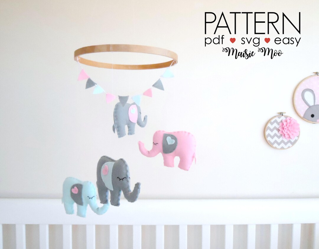 Elephant Nursery Mobile Pattern DIY Felt Baby Mobile Pattern SVG Felt