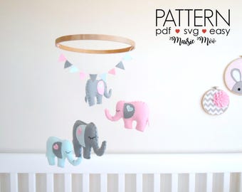 Elefant Kinderzimmer Mobile Muster DIY Filz Baby Mobile Muster SVG Filz Elefant Nähen Muster Elefant Baby Dusche Elefant Krippe Mobile