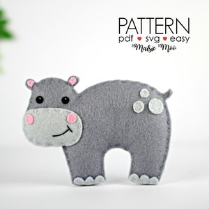 Felt Pattern Hippo Sewing Pattern Felt Animal Pattern hippopotamus Mobile  Felt Hippo Pattern Hippo Toy Ornament Safari Mobile Cricut SVG