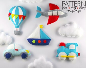 Baby Mobile Pattern | Transportation Baby Mobile Felt Pattern Transport Nursery Boys Baby Mobile Felt Airplane Train Car Hot Air Balloon