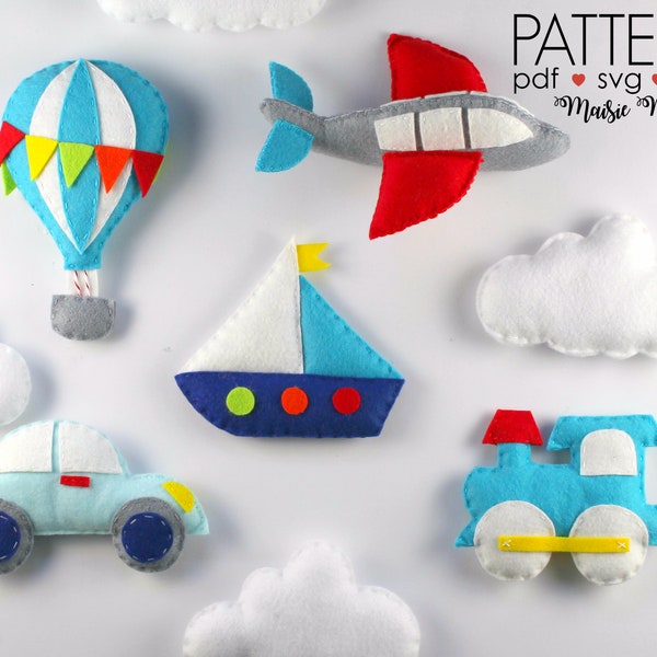 Baby Mobile Pattern | Transportation Baby Mobile Felt Pattern Transport Nursery Boys Baby Mobile Felt Airplane Train Car Hot Air Balloon