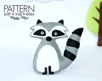 Patrón de mapache de fieltro / Patrón de peluche de mapache / Patrón de costura en PDF / Adorno de mapache de fieltro para Cricut SVG