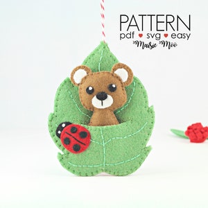 Felt Bear Pattern DIY Bear Lovers Gift Felt Bear Pattern Pocket Leaf Pattern Bear Ornament Leaf Ornament Pattern Bear Felt Pattern