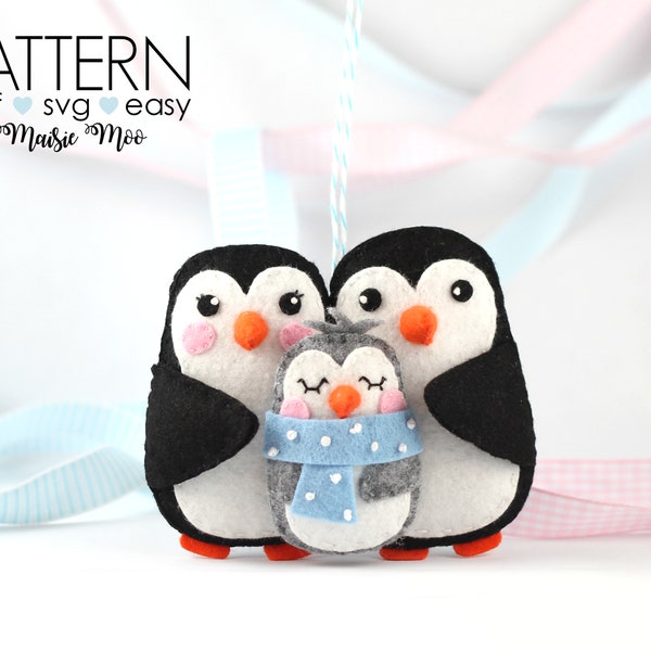 Baby's First Christmas Felt Pattern | New Baby Ornament Pattern | Penguin Family Ornament PDF Pattern Cricut SVG