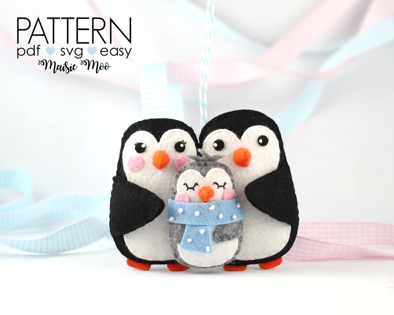 Baby's First Christmas Felt Pattern New Baby Ornament Pattern Penguin Family Ornament PDF Pattern Cricut SVG image 1