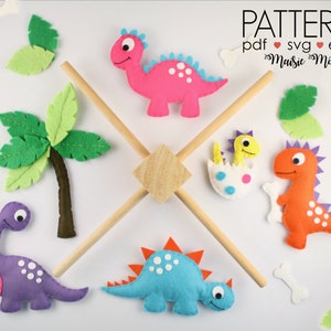 Dinosaur Mobile Pattern | Dino Family Baby Mobile Pattern | DIY Dinosaur Nursery Mobile | SVG Sewing Pattern Cricut SVG