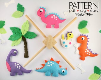 Dinosaur Mobile Pattern | Dino Family Baby Mobile Pattern | DIY Dinosaur Nursery Mobile | SVG Sewing Pattern Cricut SVG