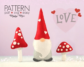 Felt Gnome Pattern | Valentine Gnome | Valentine Ornaments Pattern Felt | PDF SVG Sewing Pattern | Tomte Tonttu Nisse Cricut SVG