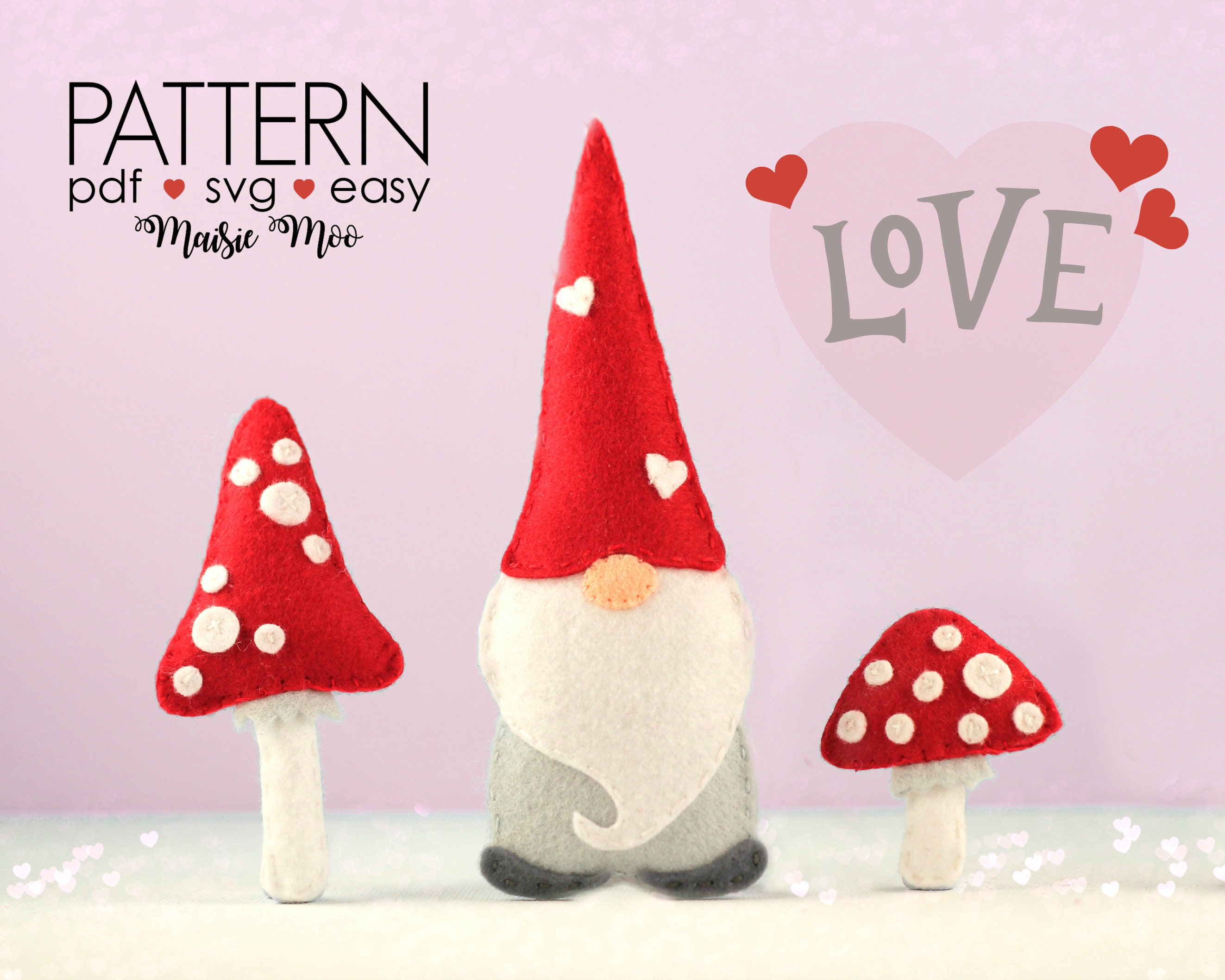 Download Felt Gnome Pattern Valentine Gnome Valentine Ornaments Etsy