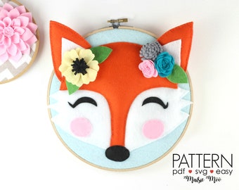 Woodland Fox Faux Taxidermy Pattern | Embroidery Hoop Art Pattern | Felt Pattern | DIY Wall Art | Fox SVG Sewing Pattern Cricut SVG