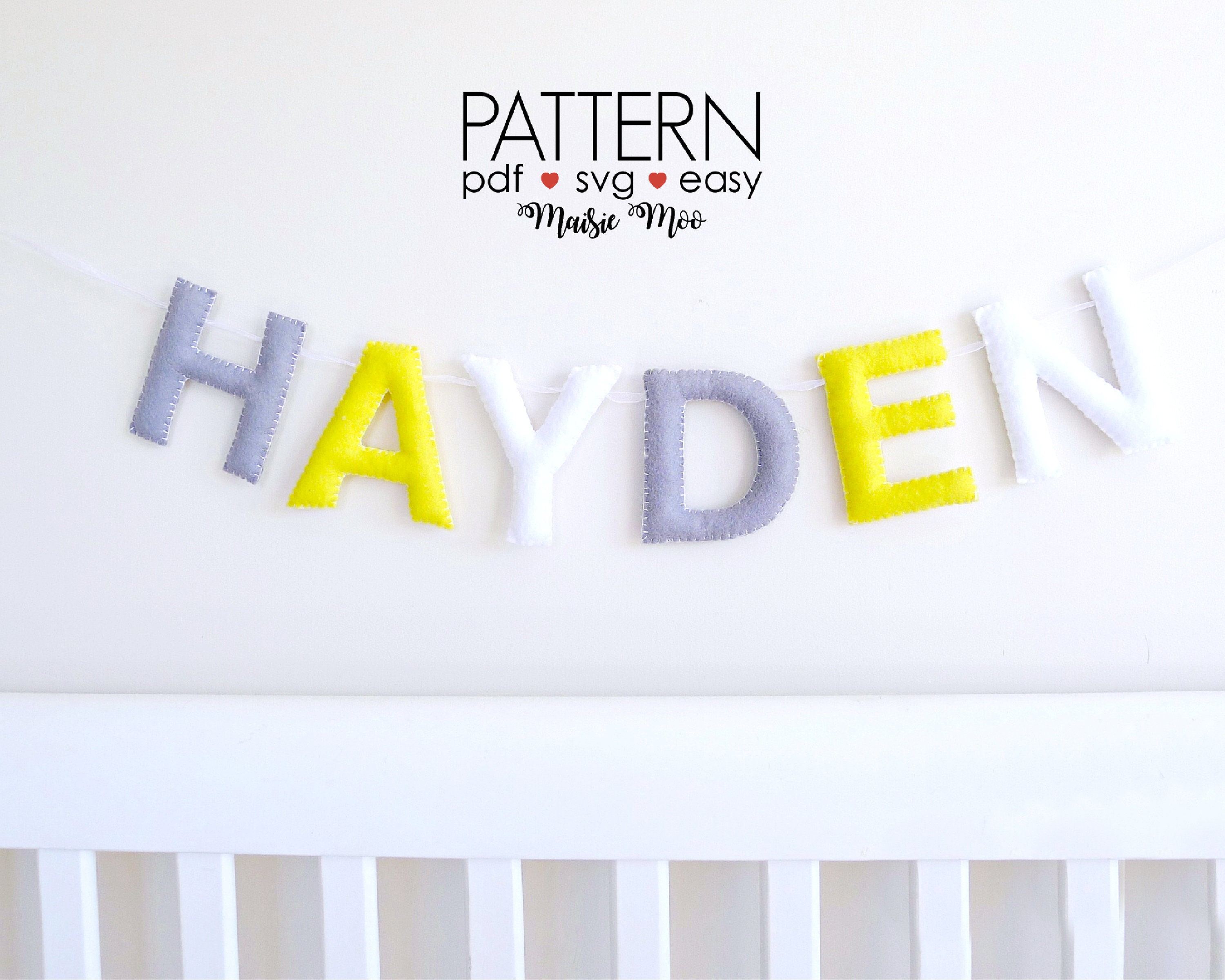 Felt Name Garland Sewing Pattern, Letter Ornament SVG Alphabet Pattern ...