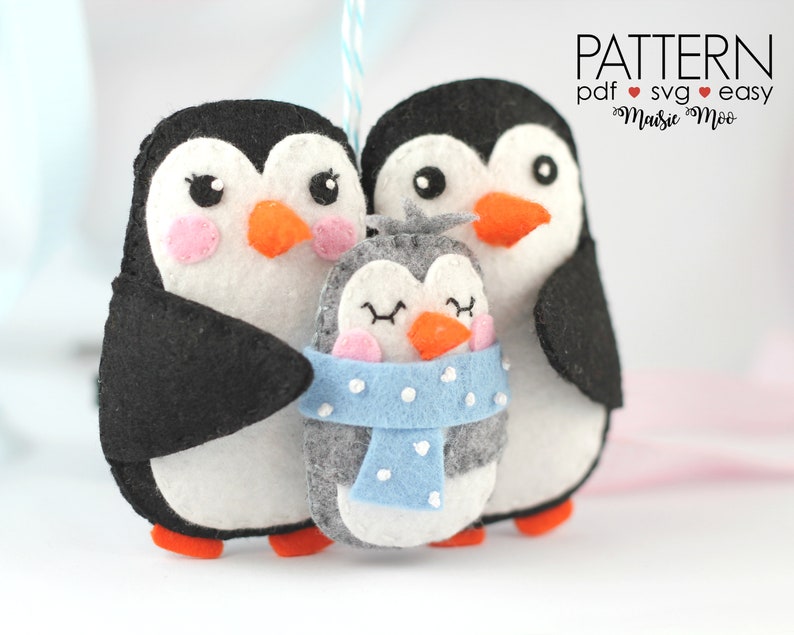 Baby's First Christmas Felt Pattern New Baby Ornament Pattern Penguin Family Ornament PDF Pattern Cricut SVG image 2