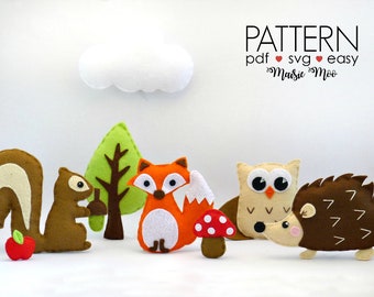 Woodland Felt Animals Baby Mobile Pattern,  Woodland Nursery Mobile Sewing Patterns Cricut SVG