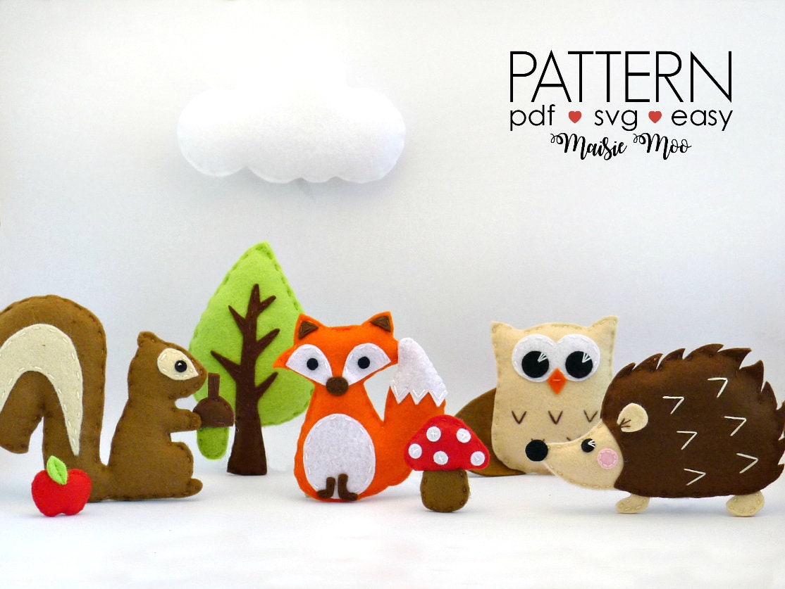 20 Piece Woodland Creatures Felt Plush Animals Sewing Patterns PDF, SVG  Download, Perfect for Baby Gift Mobile or Woodland Nursery Decor 