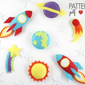 Space Baby Mobile Pattern Felt Mobile Pattern Space Mobile Pattern Planet Mobile Space Toy Felt Spaceship Rocket ship Planets Pattern image 3