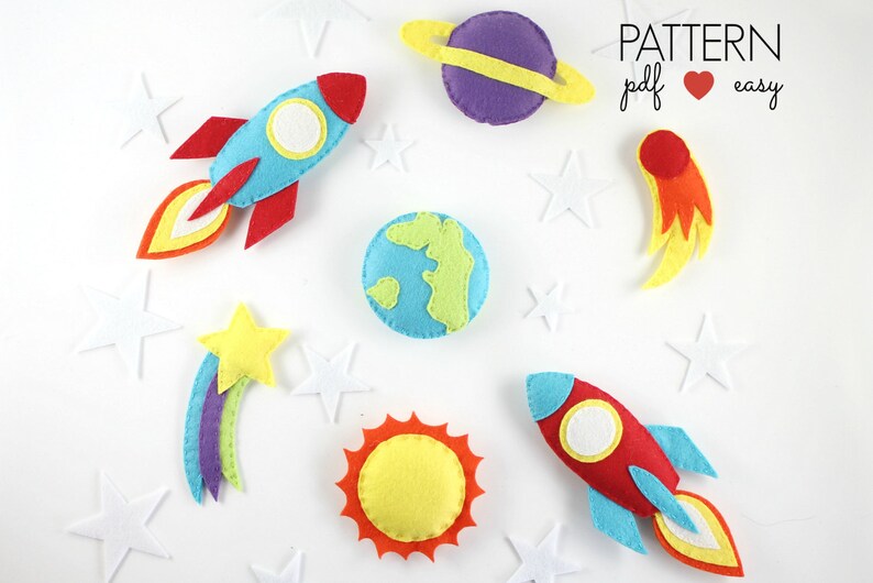 Space Baby Mobile Pattern Felt Mobile Pattern Space Mobile Pattern Planet Mobile Space Toy Felt Spaceship Rocket ship Planets Pattern image 3