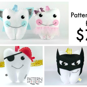 Tooth Fairy Pillow Plush Pattern Tutu Tooth Cushion Dentist Gift Felt Pattern Craft Fair Sewing Pattern DIY Tooth Pillow Ballerina Superhero