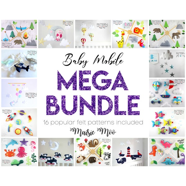 Modèles de feutre Baby Mobile Mega Bundle | 16 modèles PDF mobiles pour bébé | SVG Mobile Cricut Nursery Crib Crafts Maisie Moo Modèles populaires