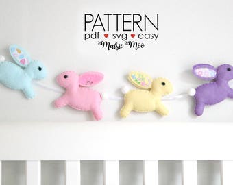 Felt Bunny Rabbit Sewing Pattern, Easter Bunny Ornament SVG PDF Pattern