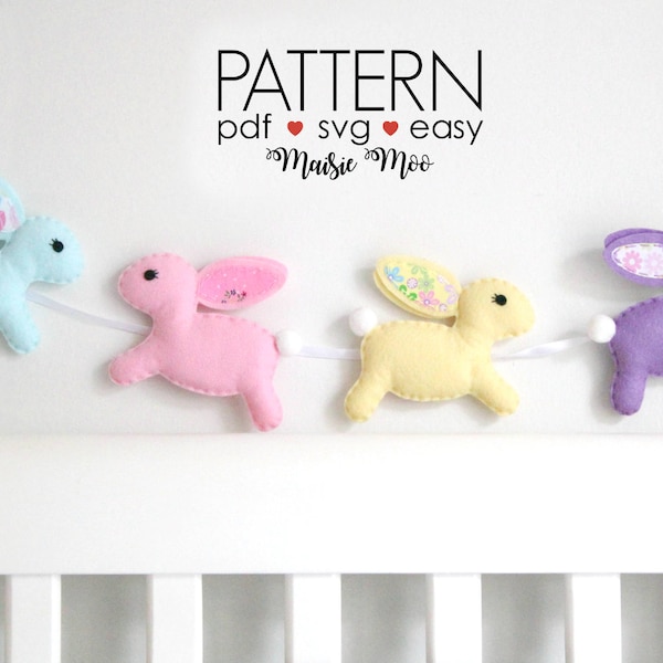 Felt Bunny Rabbit Sewing Pattern, Easter Bunny Ornament SVG PDF Pattern