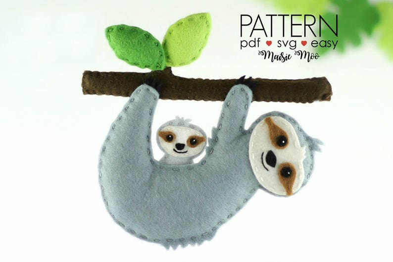 Felt Sloth Ornament Pattern | Christmas Sloth Plush Felt Pattern | Sloth Stuffed Animal Pattern| Sloth SVG Pattern Cricut SVG