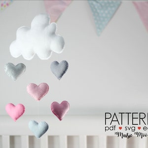 Cloud Baby Mobile Pattern, Valentines Felt Pattern, DIY Mobile Pattern, Felt Sewing Pattern Cloud Nursery