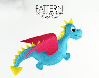 Felt Dragon Pattern | Dragon Plush Pattern | Dragon Toy | Dragon SVG Pattern | Dragon Baby Mobile | Dragon Christmas Ornament Cricut SVG