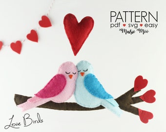 Felt Birds Pattern Valentine Pattern | Anniversary Gift | Love Birds | Valentine Ornaments Pattern Felt | PDF SVG Sewing Pattern Cricut SVG