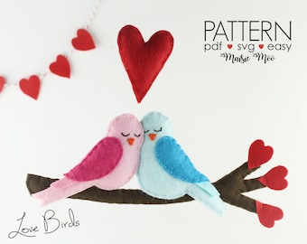 Felt Birds Pattern Valentine Pattern | Anniversary Gift | Love Birds | Valentine Ornaments Pattern Felt | PDF SVG Sewing Pattern Cricut SVG